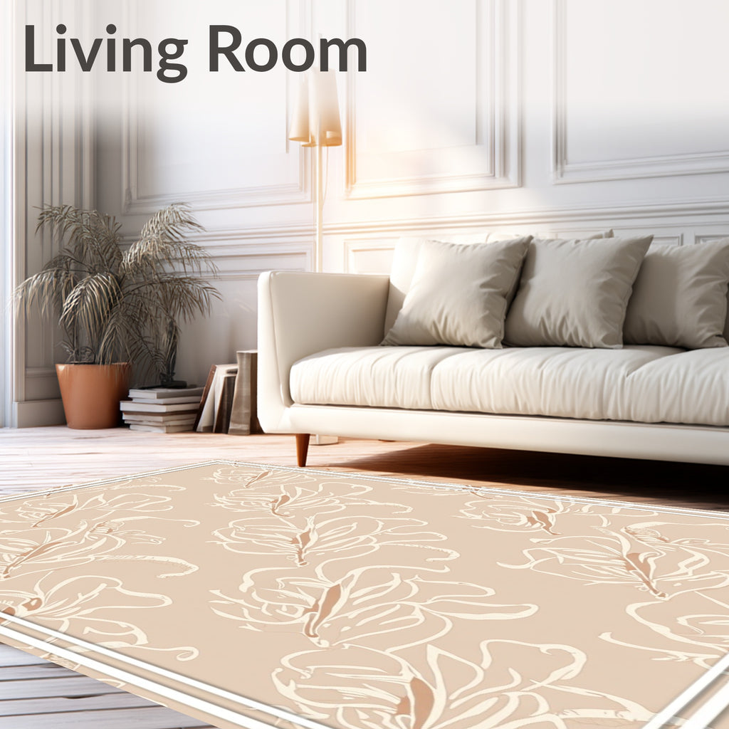 Sandy Beige Floral Outline Rug