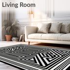 Monochrome Angular Labyrinth Floor Art Rug