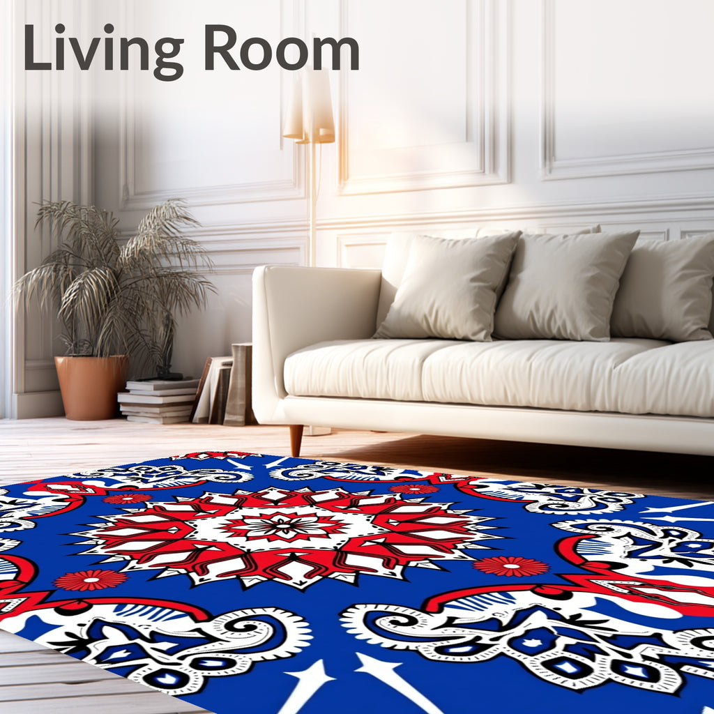 Starburst Red White Blue Medallion Rug