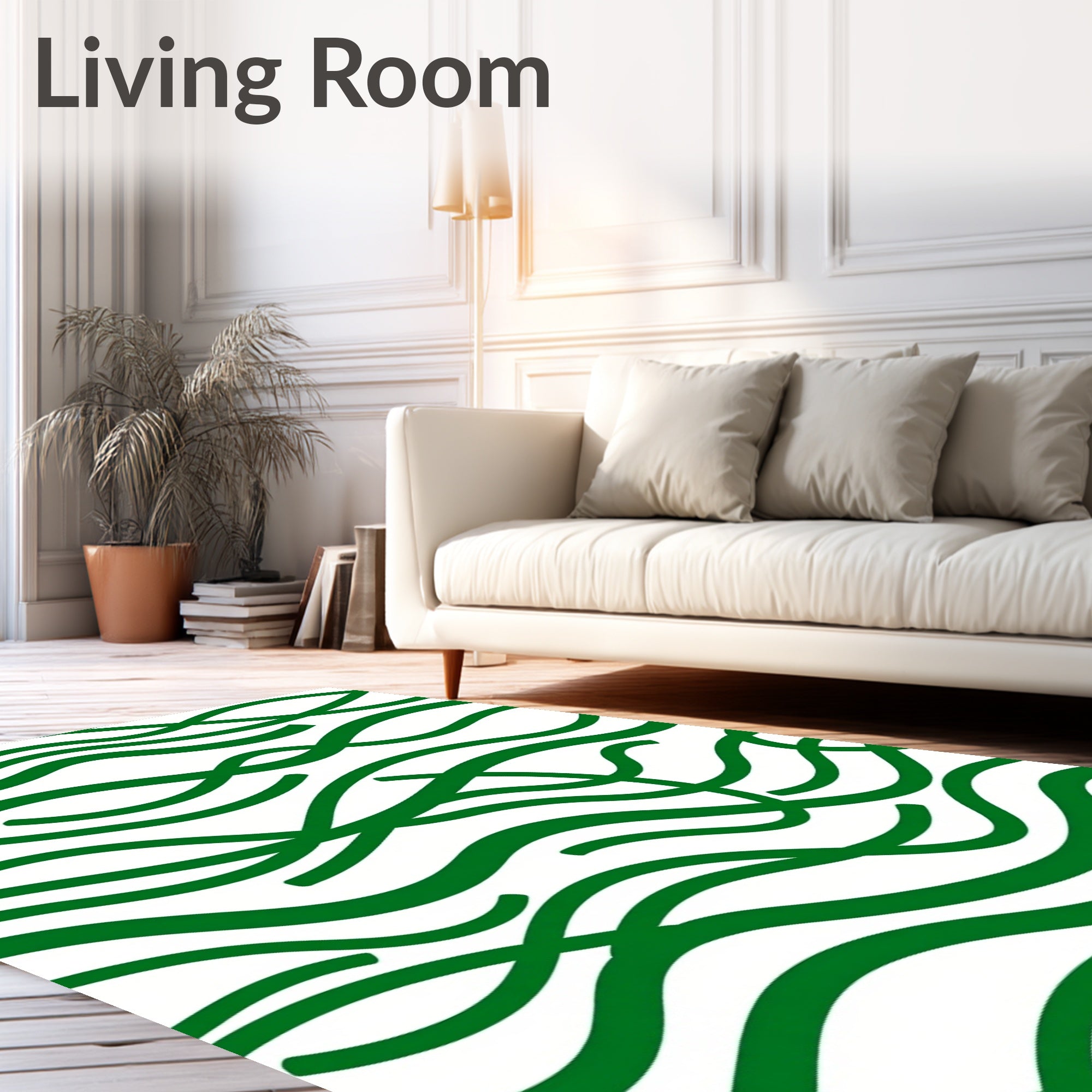 Verdant Wavy Swirls Abstract Rug