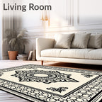 Cream Black Ornate Medallion Border Rug