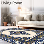 Ornate Navy Blue Golden Medallion Rug
