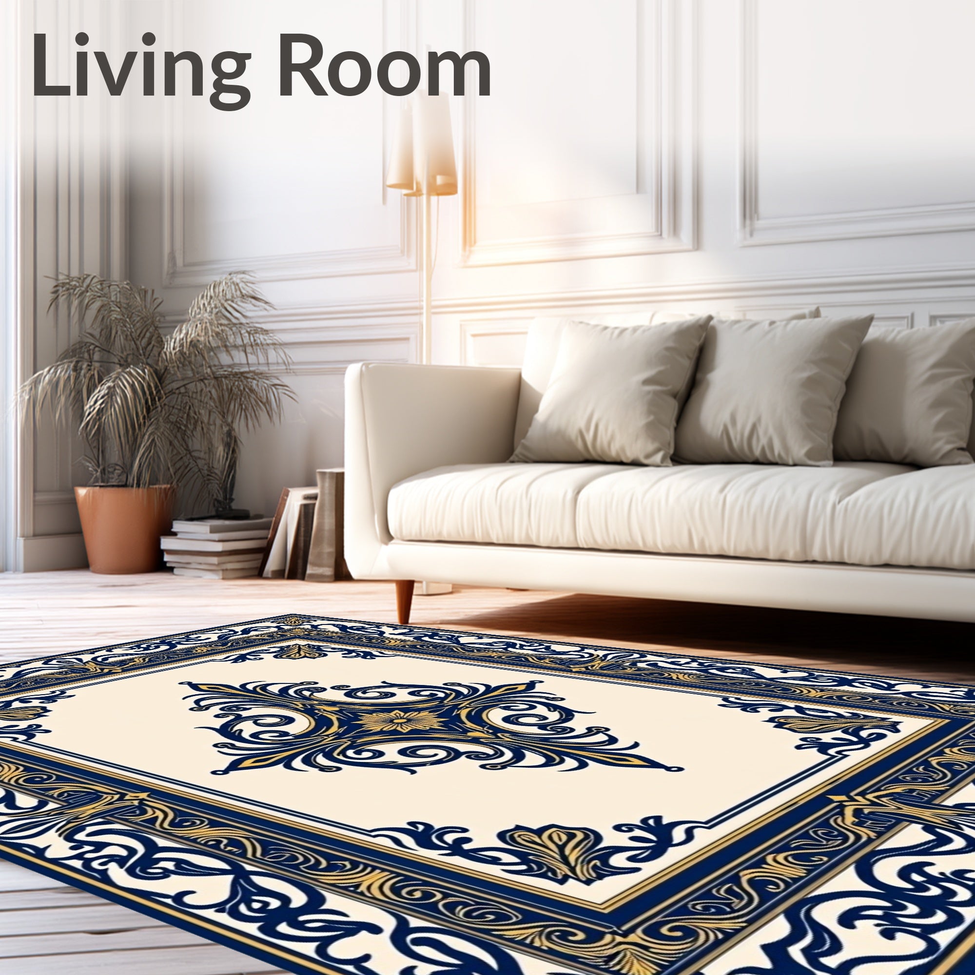 Ornate Navy Blue Golden Medallion Rug