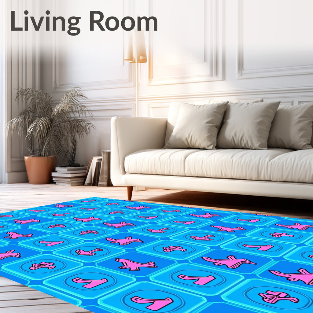 Bright Pink Abstract Shapes Blue Squares Rug