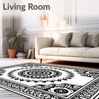 Mandala Sun Geometric Black White Rug
