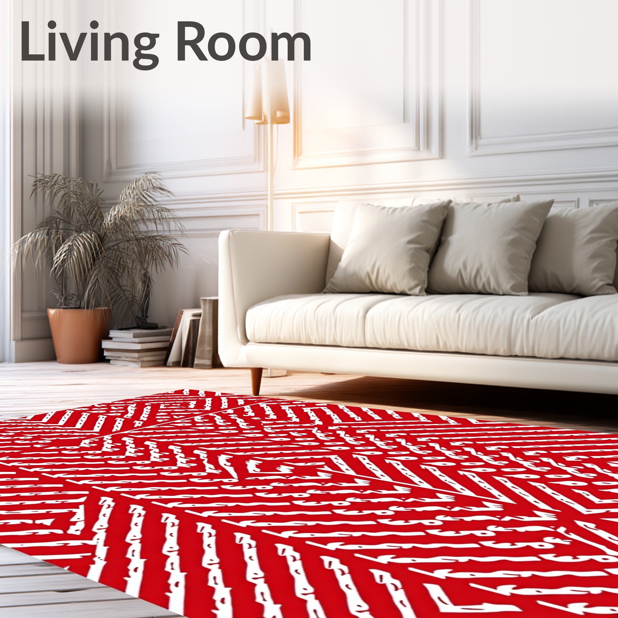 Bold Red Abstract Interlocking Lines Rug