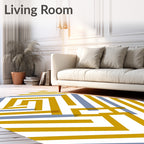 Gold And Blue Geometric Maze Rug