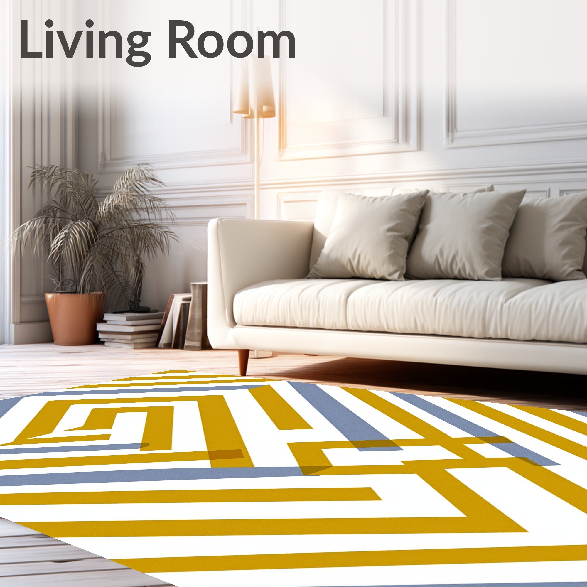 Gold And Blue Geometric Maze Rug