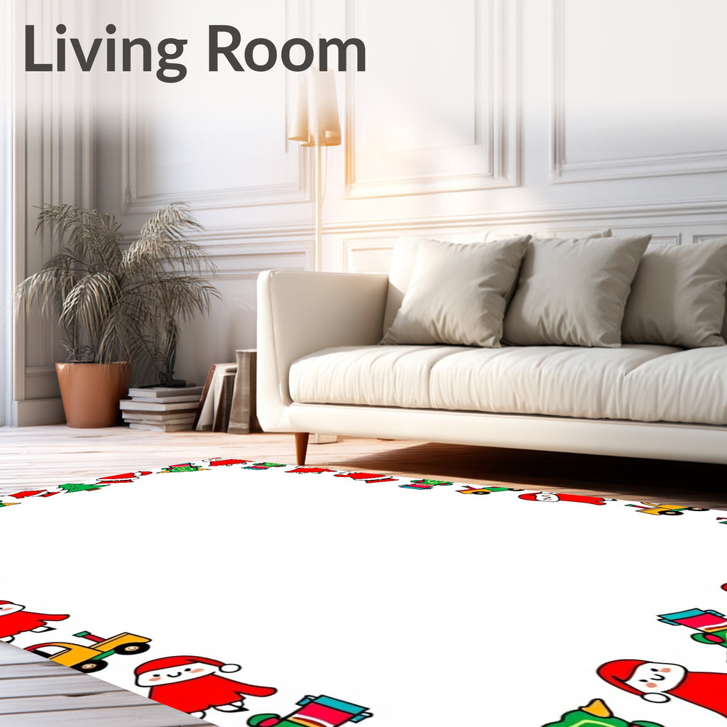 Whimsical Christmas Characters Train Border Rug