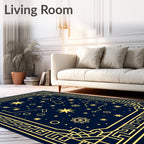 Cosmic Deep Blue Golden Stars Rug