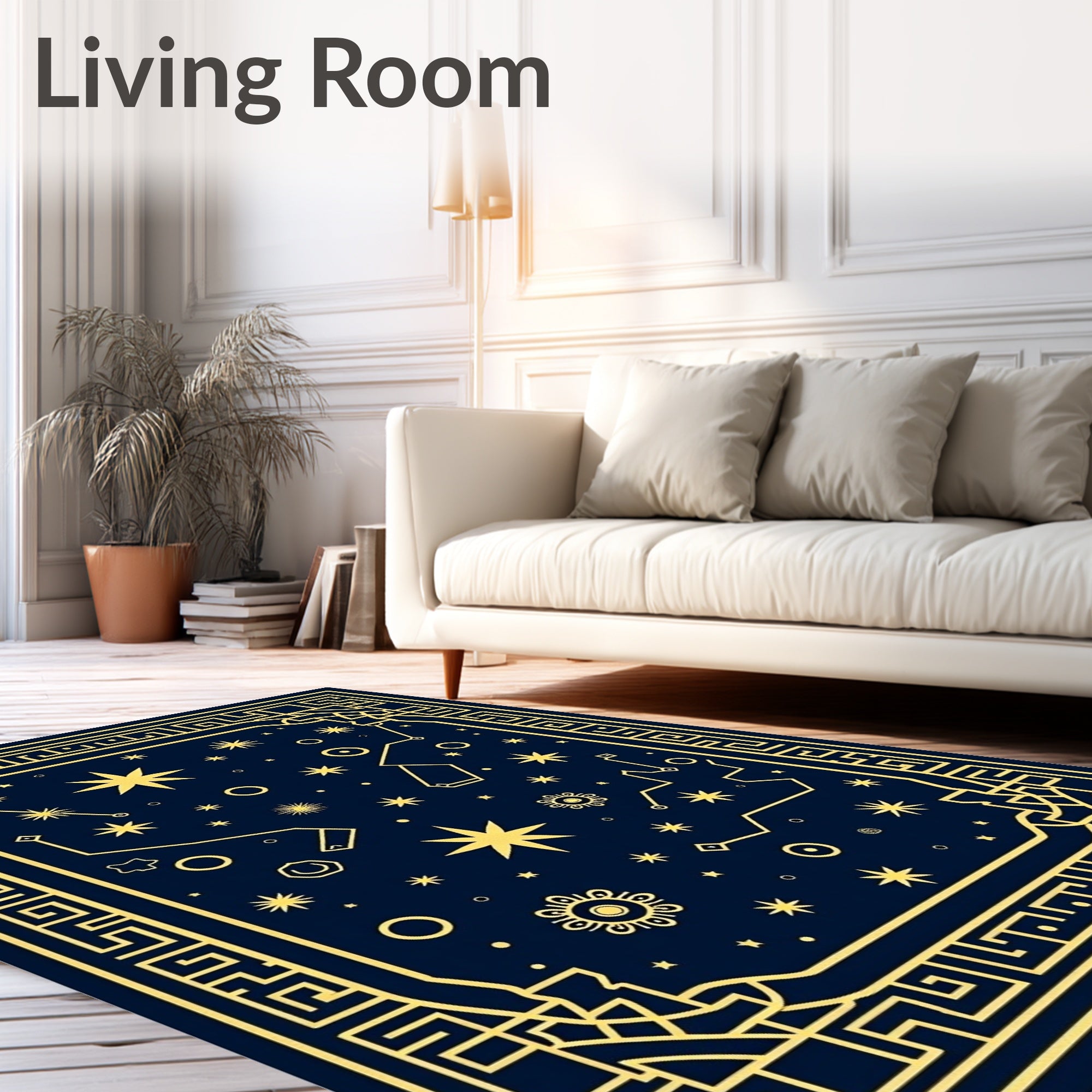 Cosmic Deep Blue Golden Stars Rug