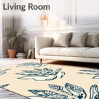 Cream Teal Botanical Bloom Repeating Layout Rug