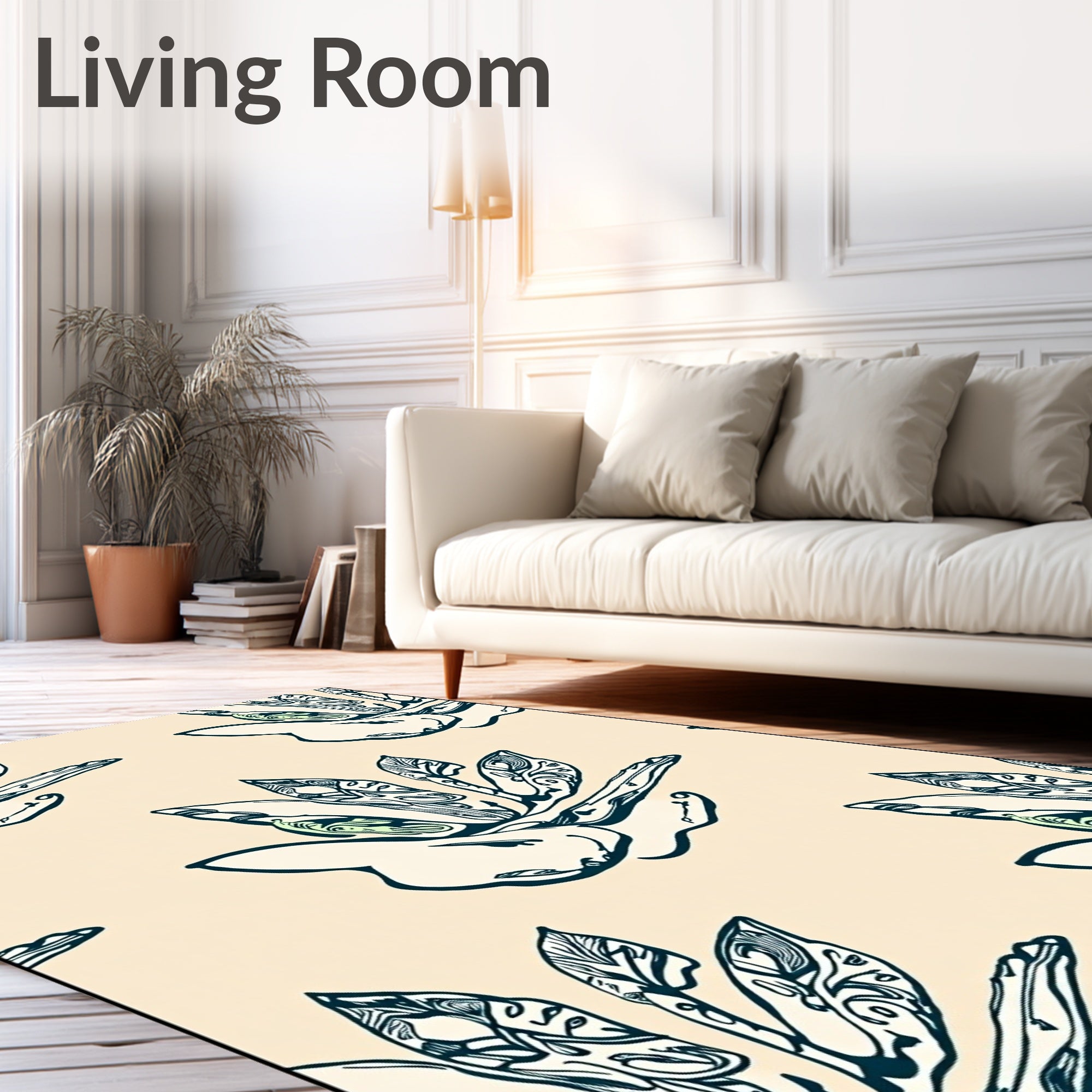 Cream Teal Botanical Bloom Repeating Layout Rug