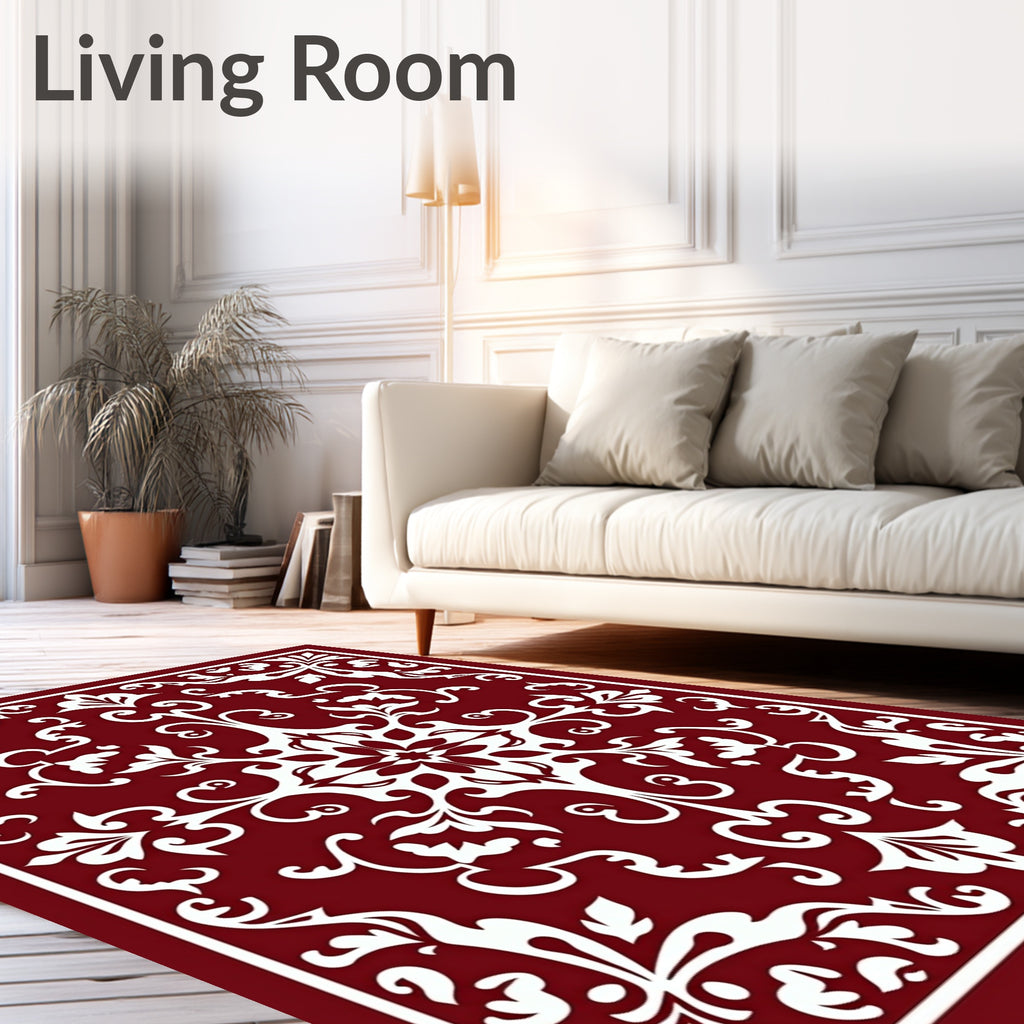Crimson White Floral Medallion Accents Rug