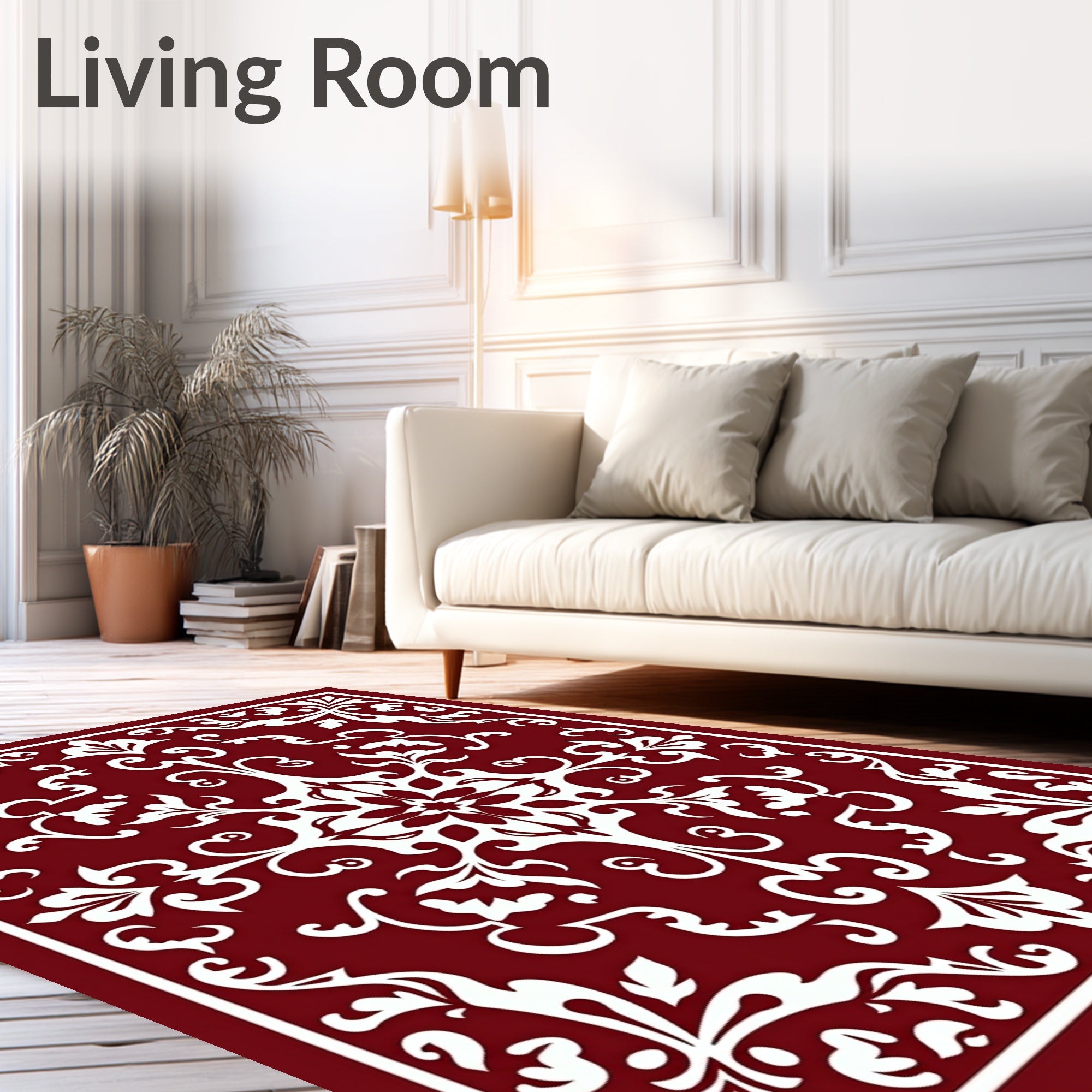 Crimson White Floral Medallion Accents Rug