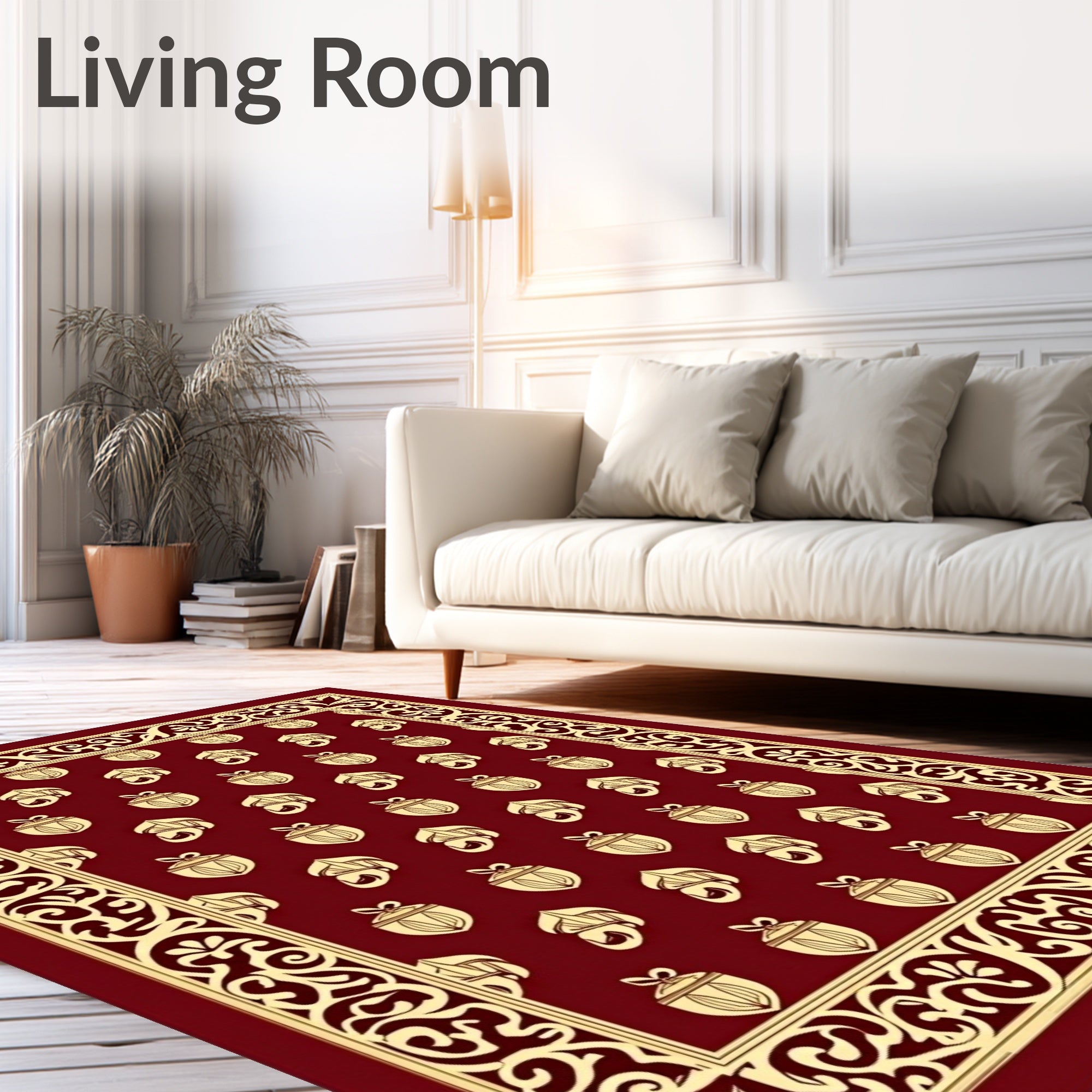 Crimson and Gold Acorn Floral Border Rug