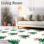 Green Christmas Trees Red Ornaments Rug