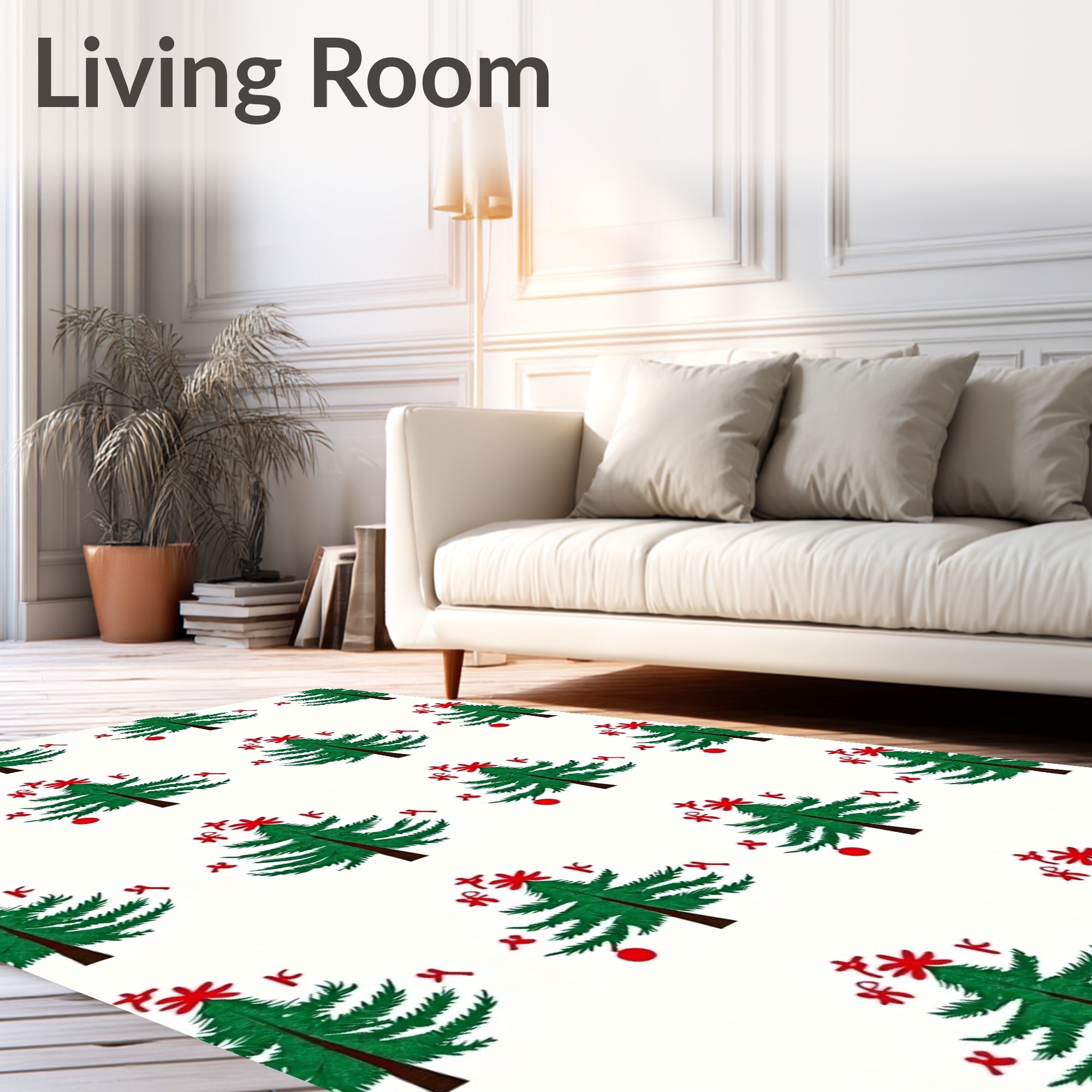 Green Christmas Trees Red Ornaments Rug