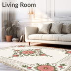 Pink Floral Border Scrolls Rug