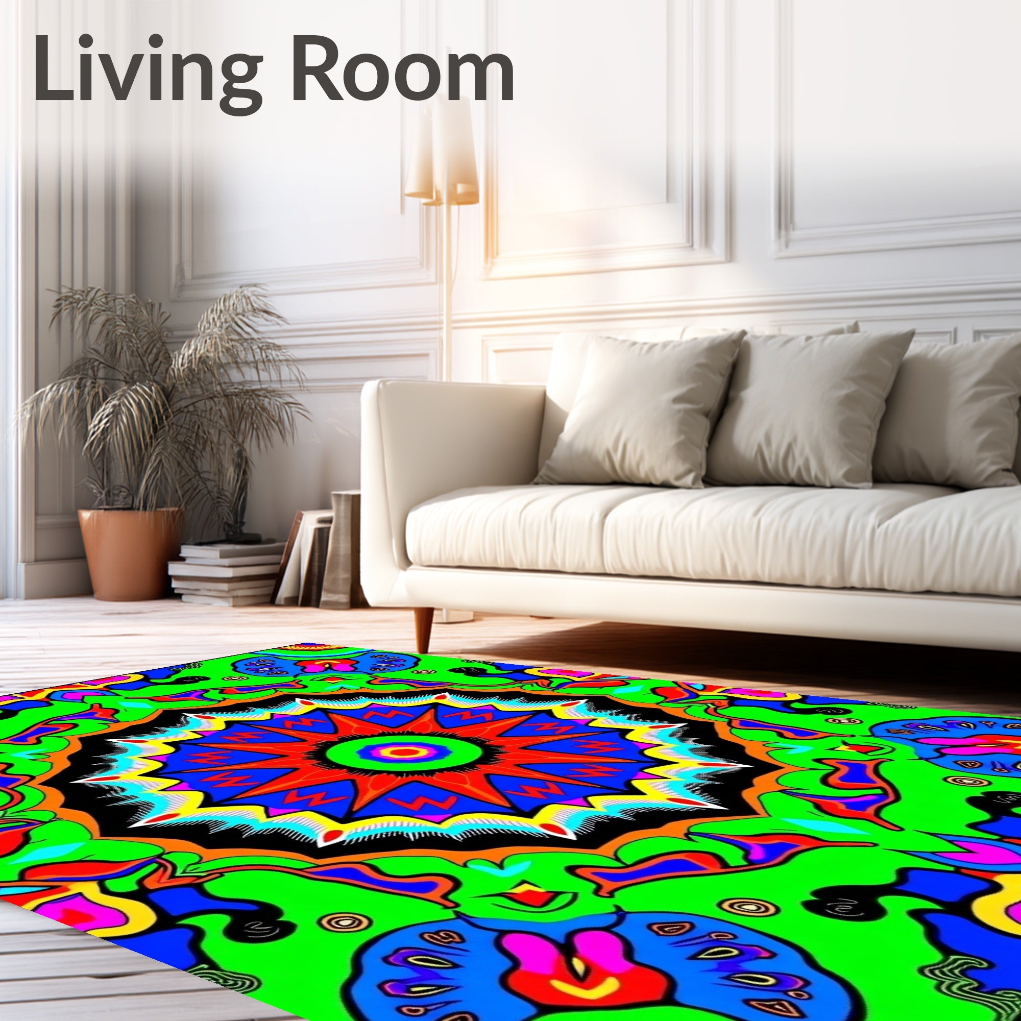 Vibrant Psychedelic Radial Mandala Rug