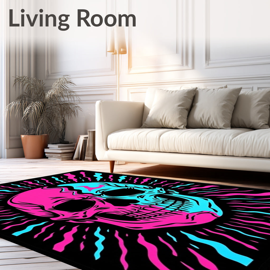 Neon Pink Cyan Skull Burst Rug