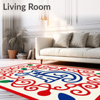 Bold Blue Cat Red Swirls Lights Rug