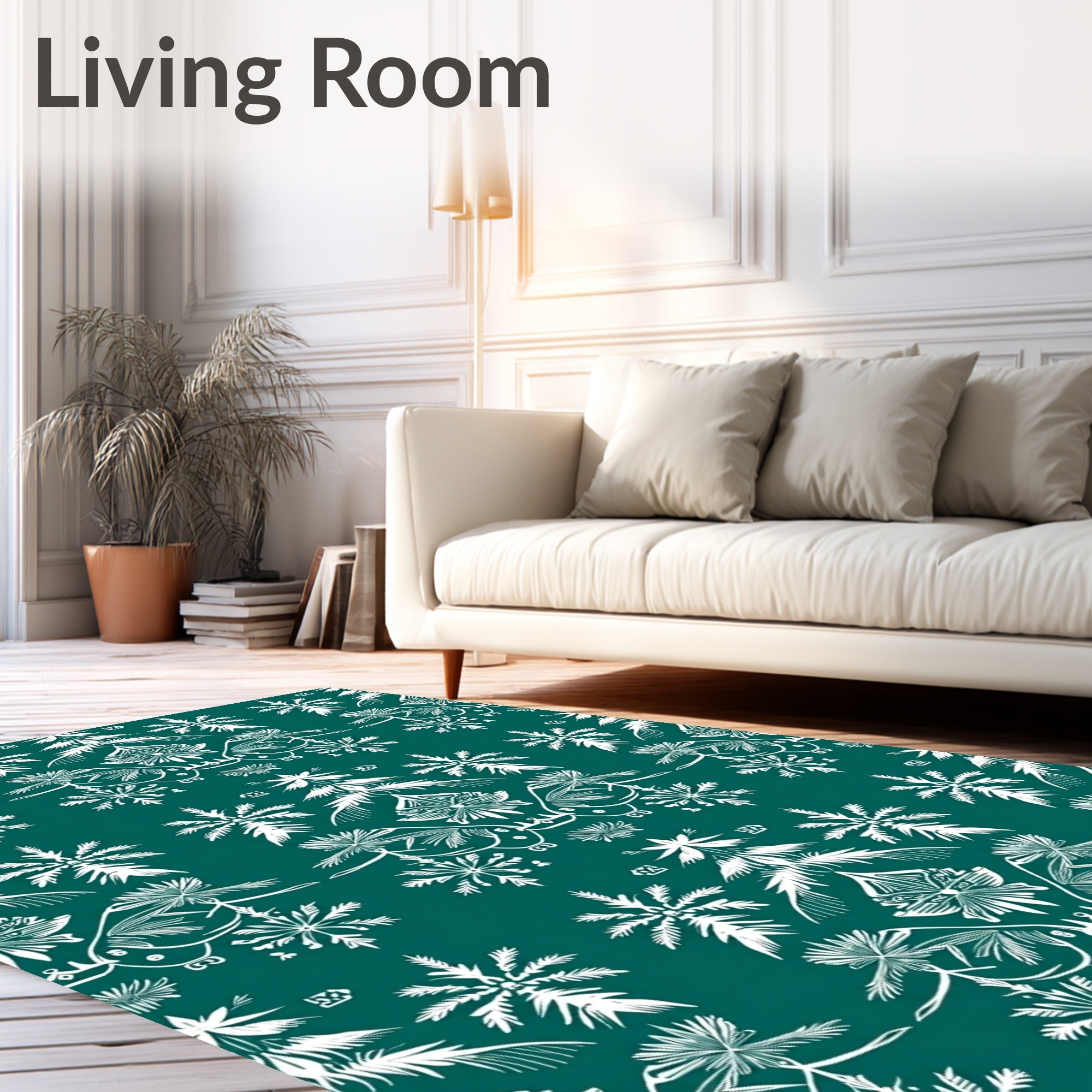 Emerald White Botanical Lace Repeating Rug