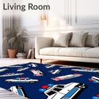 Whimsical Police Cars Blue Background Rug