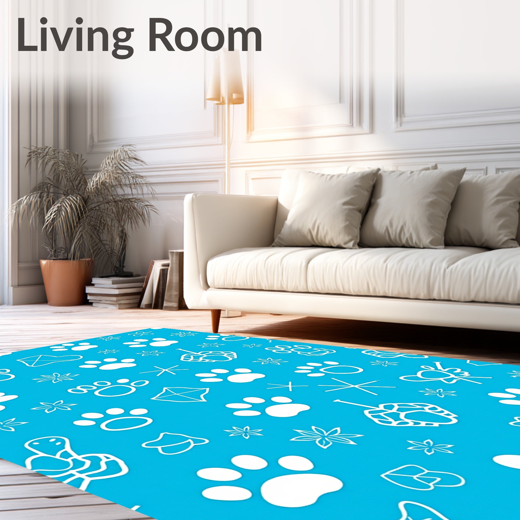 White Paw Prints Kite Stars Background Rug