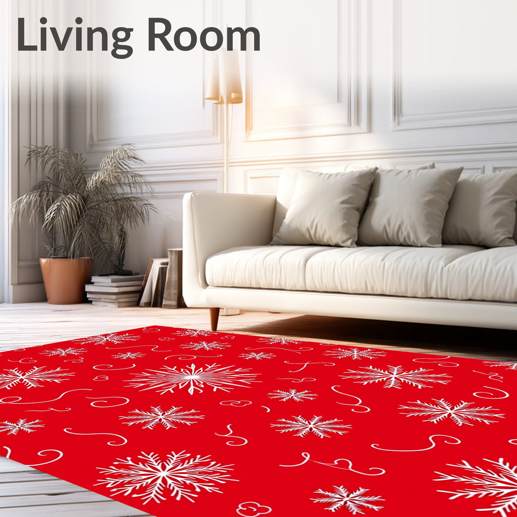 Winter White Snowflake Red Background Rug