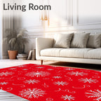 Winter White Snowflake Red Background Rug