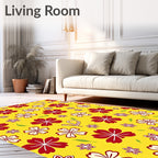 Red White Floral Bright Yellow Background Rug