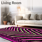 Pink Black Chevron Abstract Border Area Rug