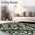Forest Green Elaborate Floral Scroll Rug