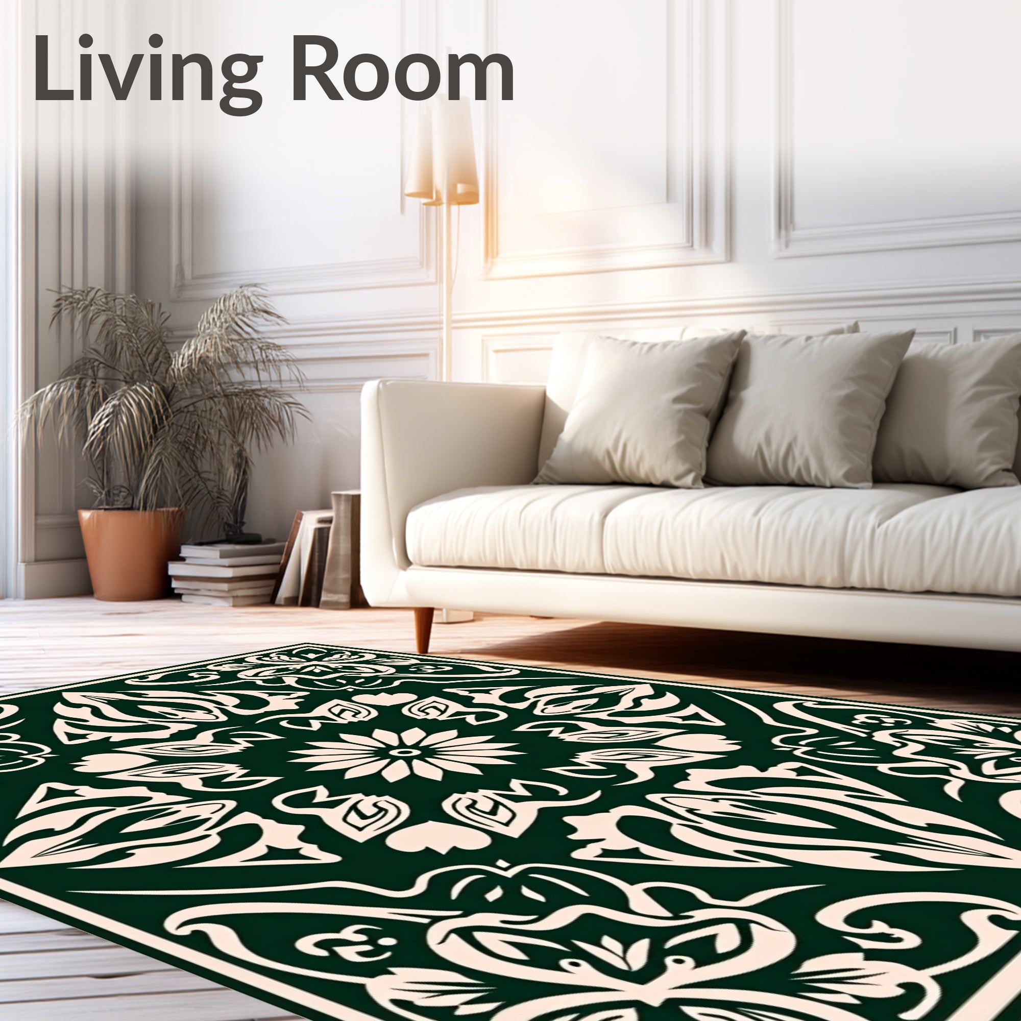 Forest Green Elaborate Floral Scroll Rug