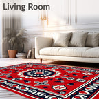 Crimson Navy White Medallion Motif Rug