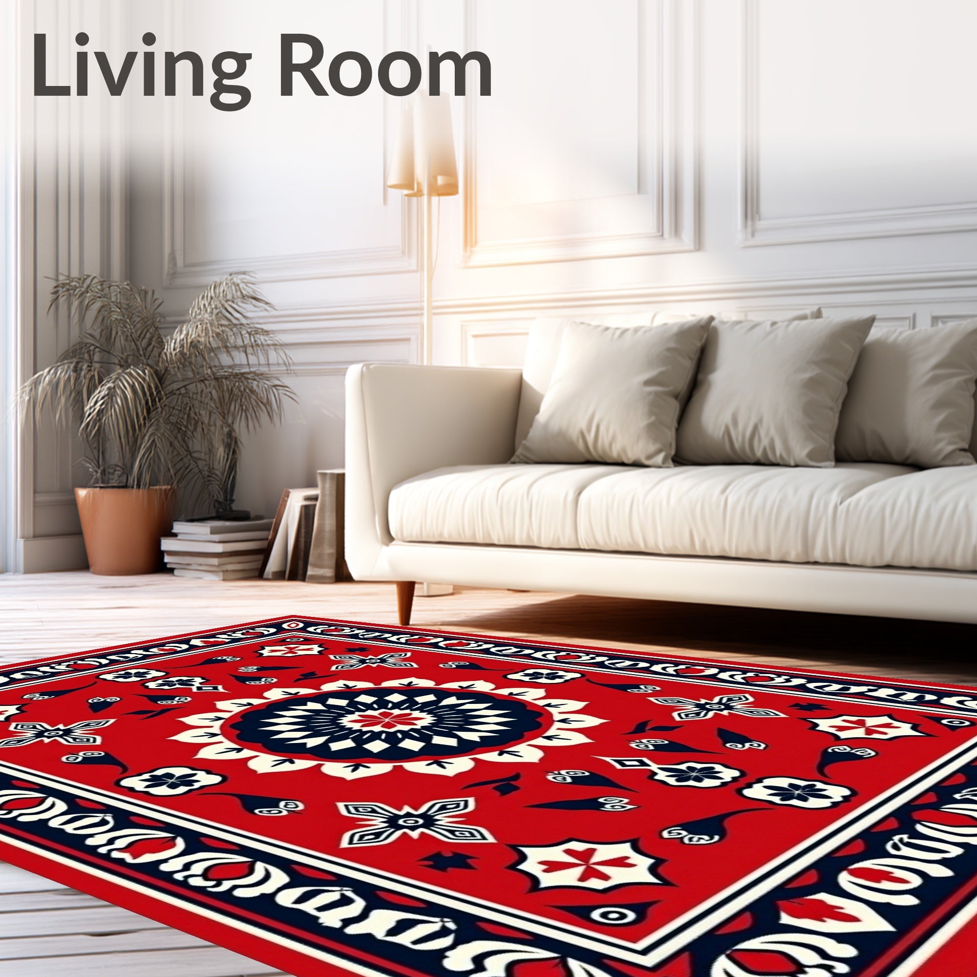 Crimson Navy White Medallion Motif Rug