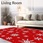 Winter White Snowflake All-Over Red Rug