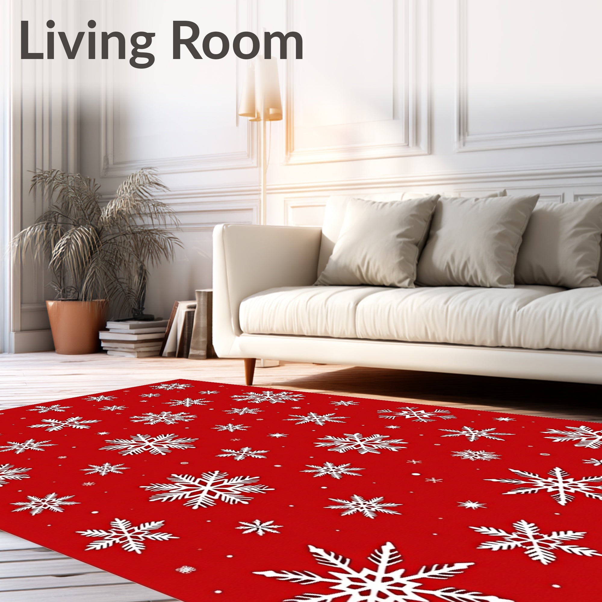 Winter White Snowflake All-Over Red Rug