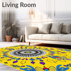 Vibrant Yellow Psychedelic Mandala Rug