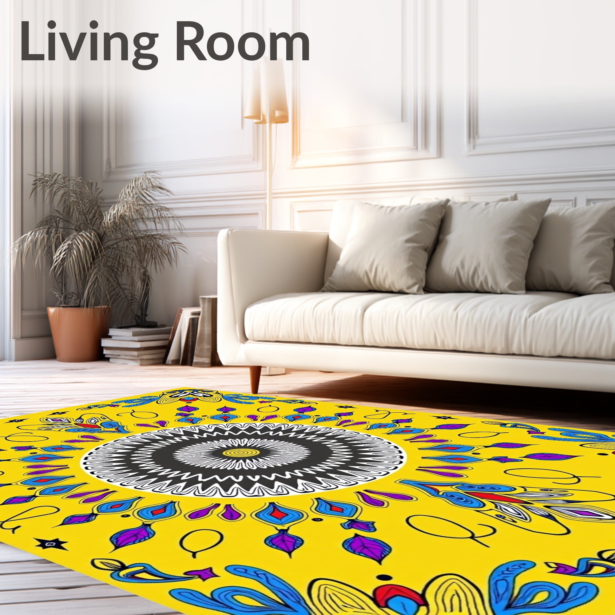 Vibrant Yellow Psychedelic Mandala Rug