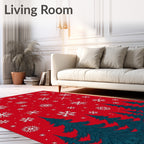 Winter Snowflakes and Teal Evergreen Trees Rug