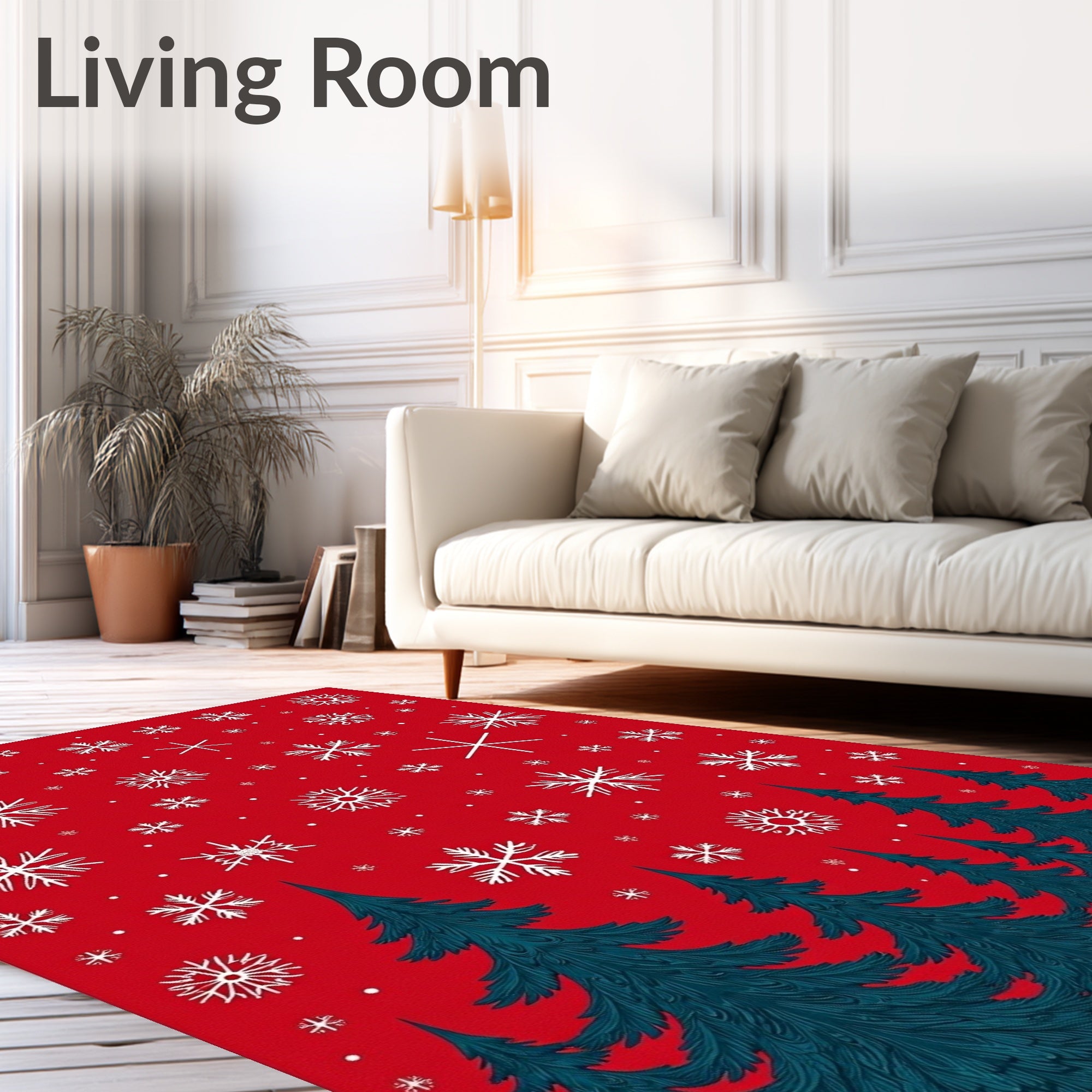 Winter Snowflakes and Teal Evergreen Trees Rug