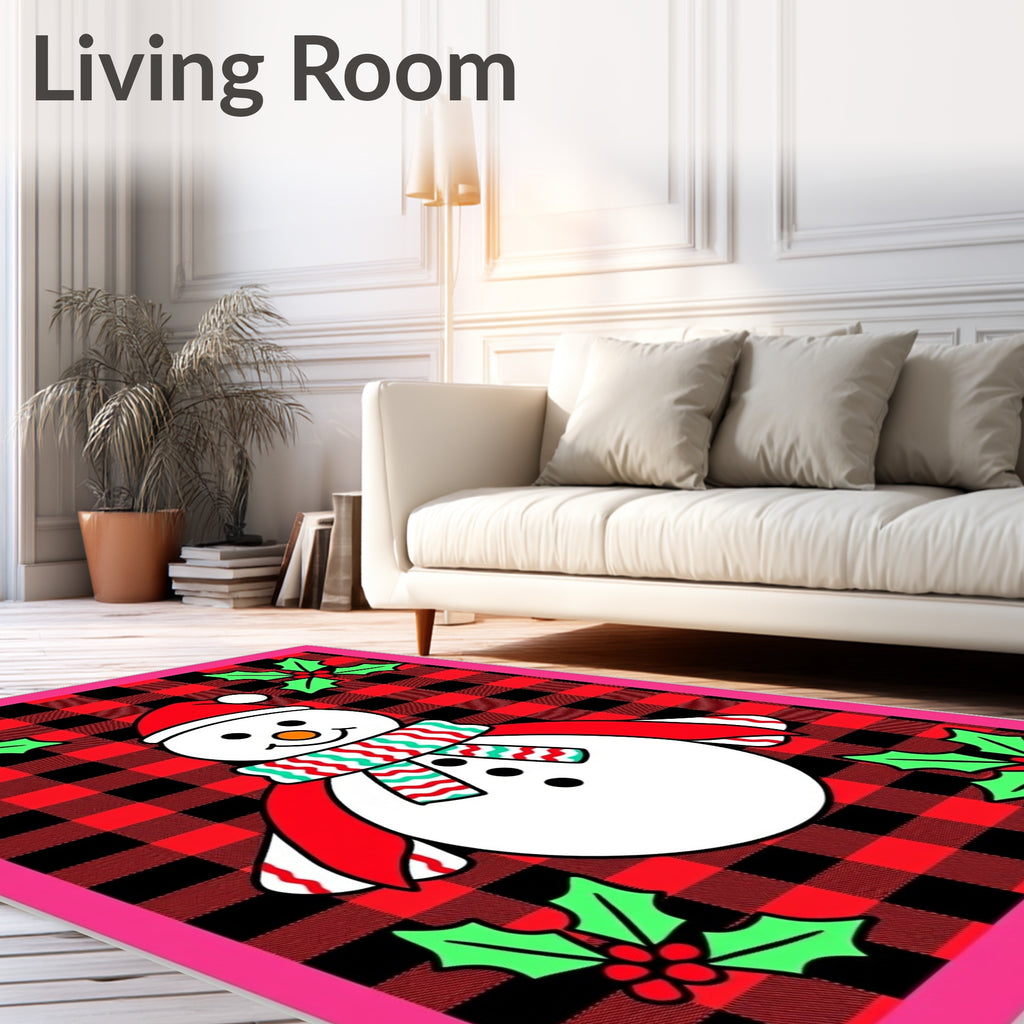 Cozy Red Buffalo Check Snowman Holly Rug