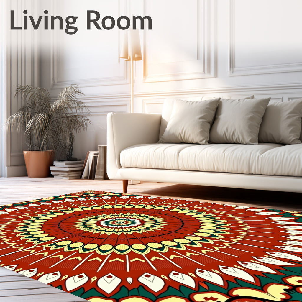 Radiant Crimson Swirl Mandala Rug
