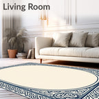 Classic Blue Ornate Oval Border Rug
