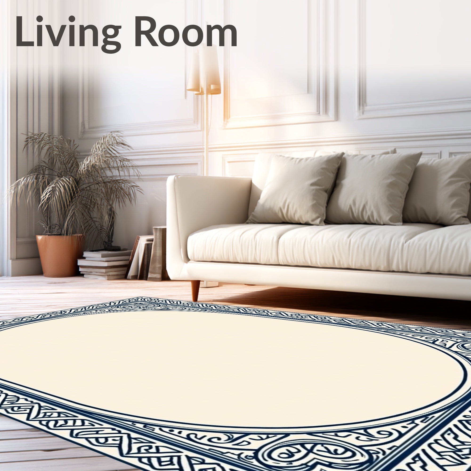 Classic Blue Ornate Oval Border Rug