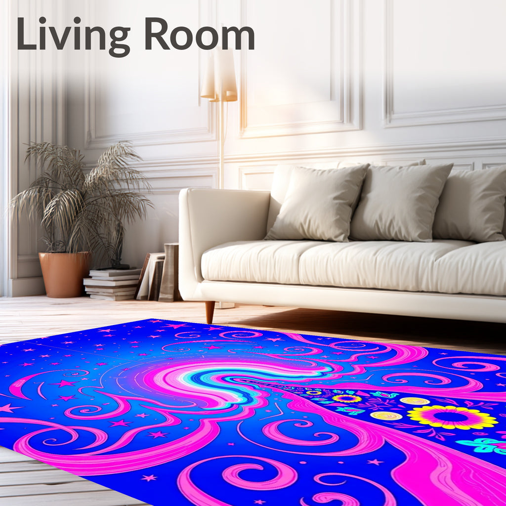 Vibrant Pink Starry Rainbow Swirl Rug
