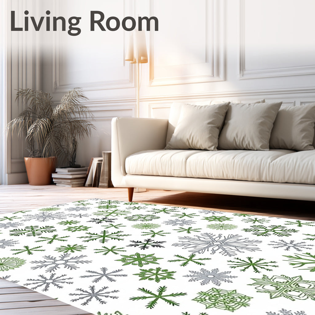 Green Silver Snowflake Array Rug
