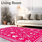 Vibrant Pink Winter Village Snowflakes Rug